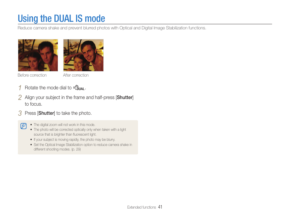 Using the dual is mode, Mode. (p. 41) | Samsung EC-TL500ZBPBUS User Manual | Page 42 / 129