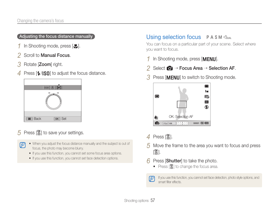 Using selection focus, Using selection focus ………………………… 57 | Samsung EC-TL500ZBPBUS User Manual | Page 58 / 129