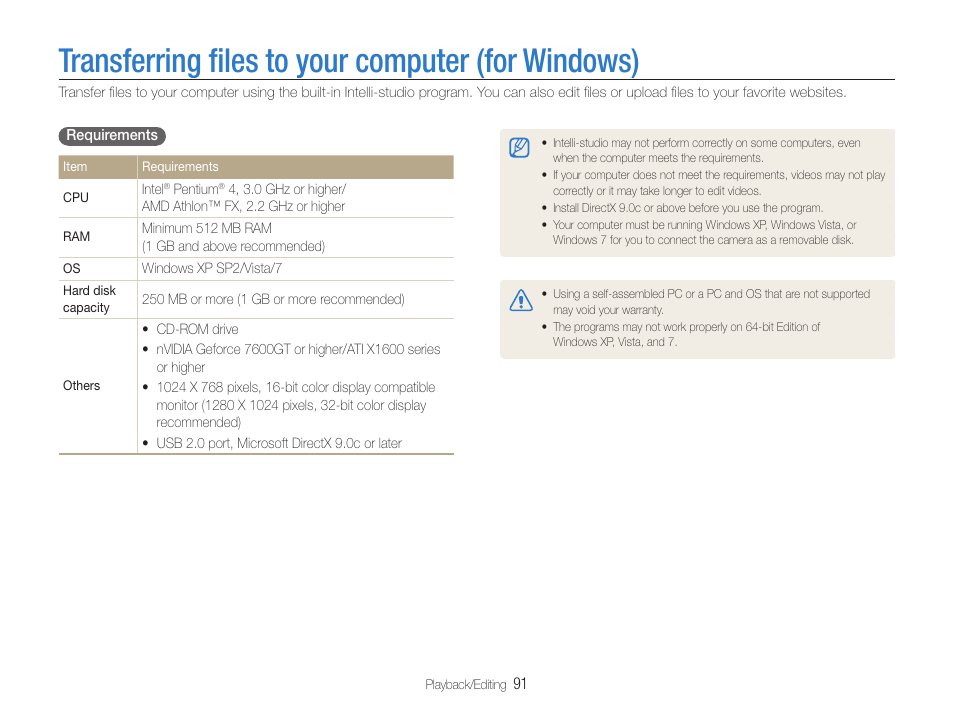 Transferring files to your computer (for windows), Transferring ﬁles to your computer (for windows), Transferring ﬁles to your computer | For windows) | Samsung EC-TL500ZBPBUS User Manual | Page 92 / 129