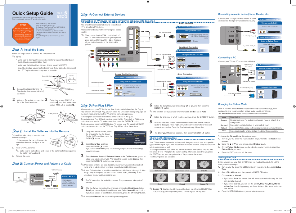 Samsung UN55C6500VFXZA User Manual | 2 pages