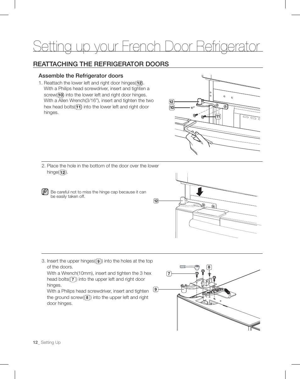 Setting up your french door refrigerator | Samsung RF26XAEPN-XAA User Manual | Page 12 / 88