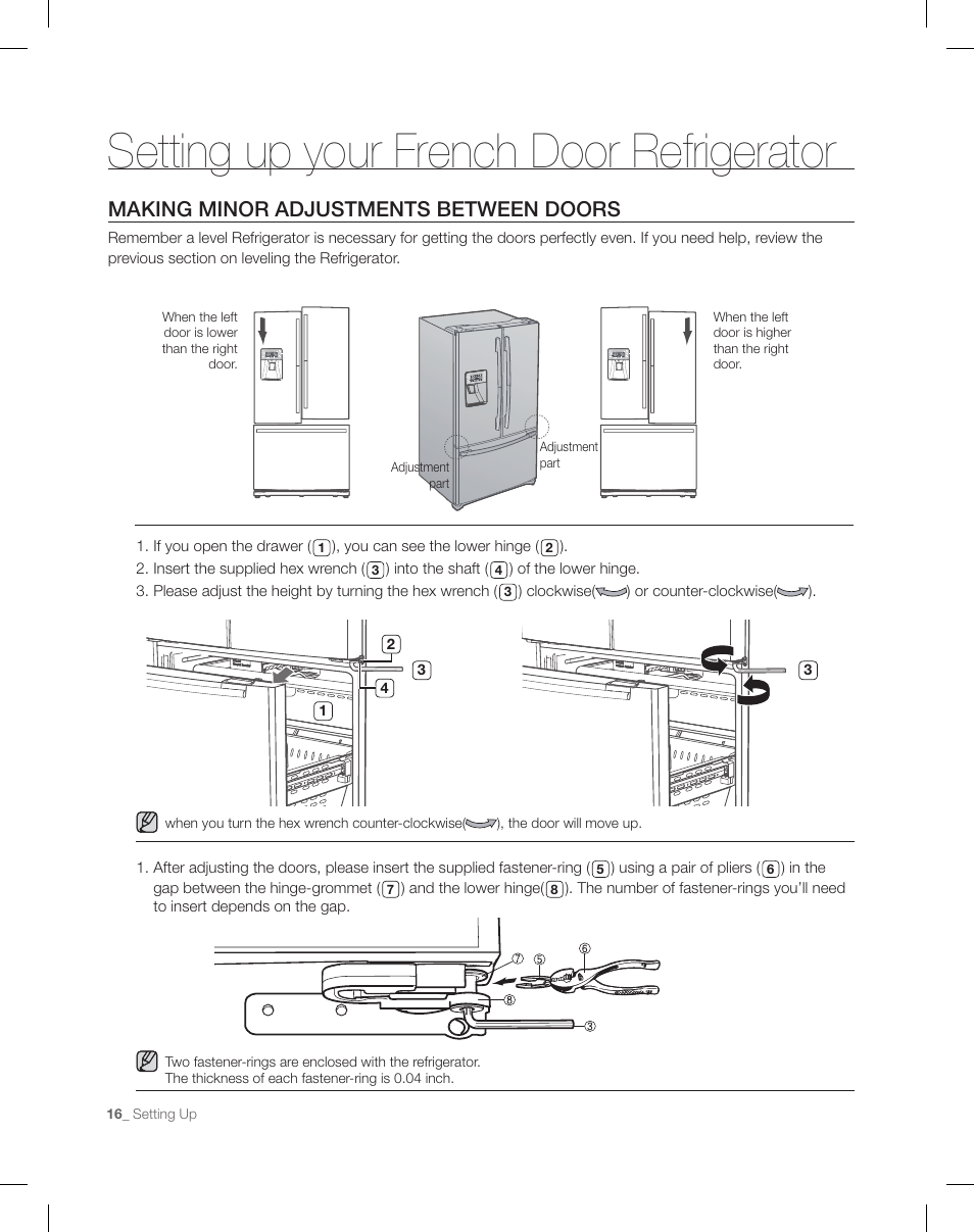 Setting up your french door refrigerator | Samsung RF26XAEPN-XAA User Manual | Page 16 / 88