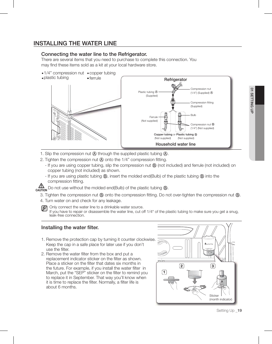 Poofdujohuifxbufsmjofupuif3fgsjhfsbups, Otubmmjohuifxbufsmmufs | Samsung RF26XAEPN-XAA User Manual | Page 19 / 88