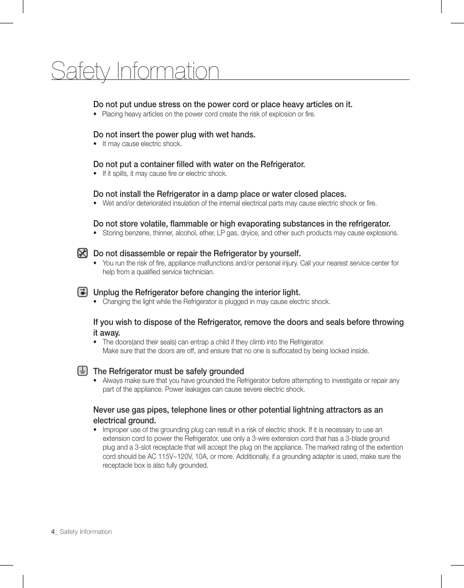 Safety information | Samsung RF26XAEPN-XAA User Manual | Page 4 / 88