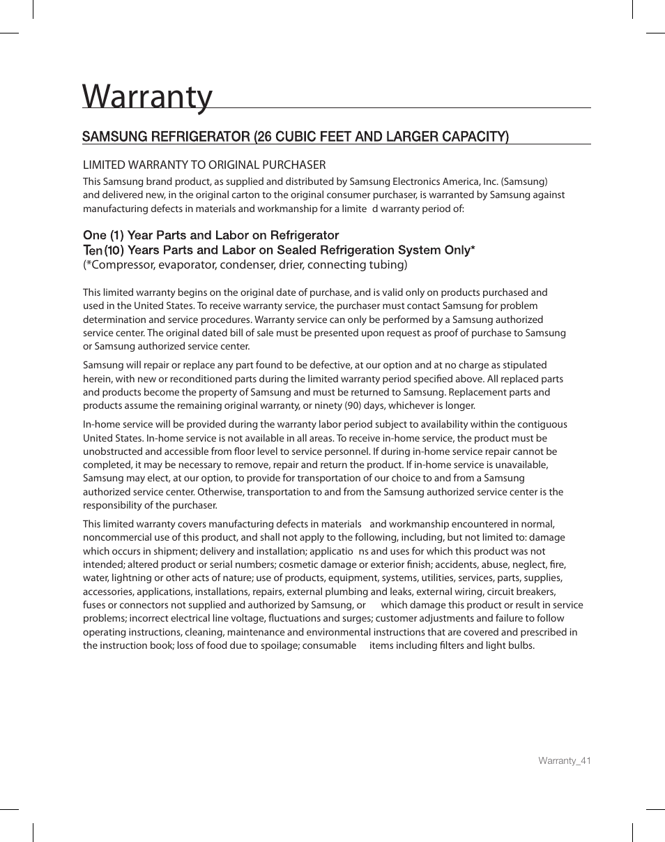 Warranty | Samsung RF26XAEPN-XAA User Manual | Page 41 / 88
