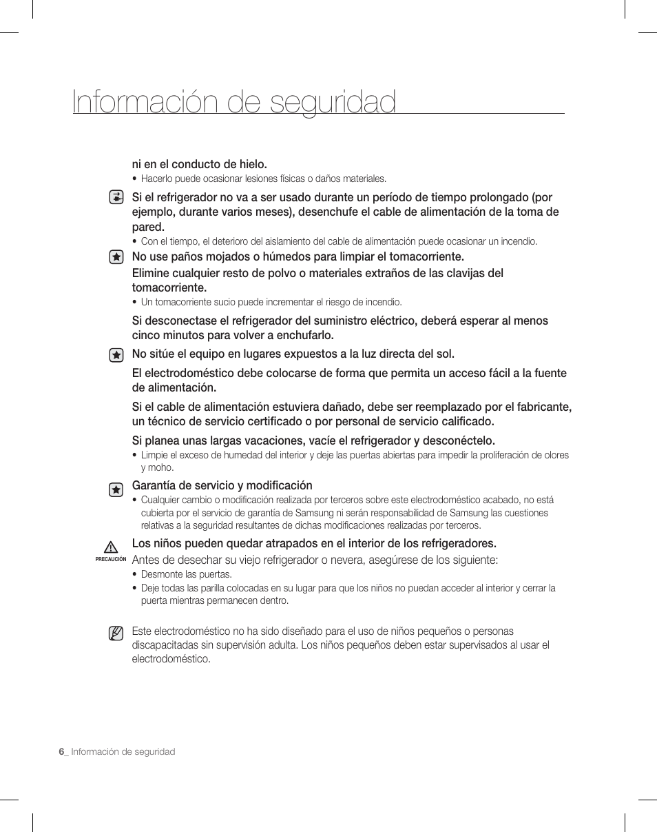 Información de seguridad | Samsung RF26XAEPN-XAA User Manual | Page 52 / 88