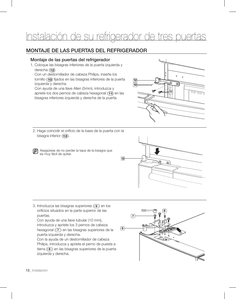 Instalación de su refrigerador de tres puertas | Samsung RF26XAEPN-XAA User Manual | Page 58 / 88