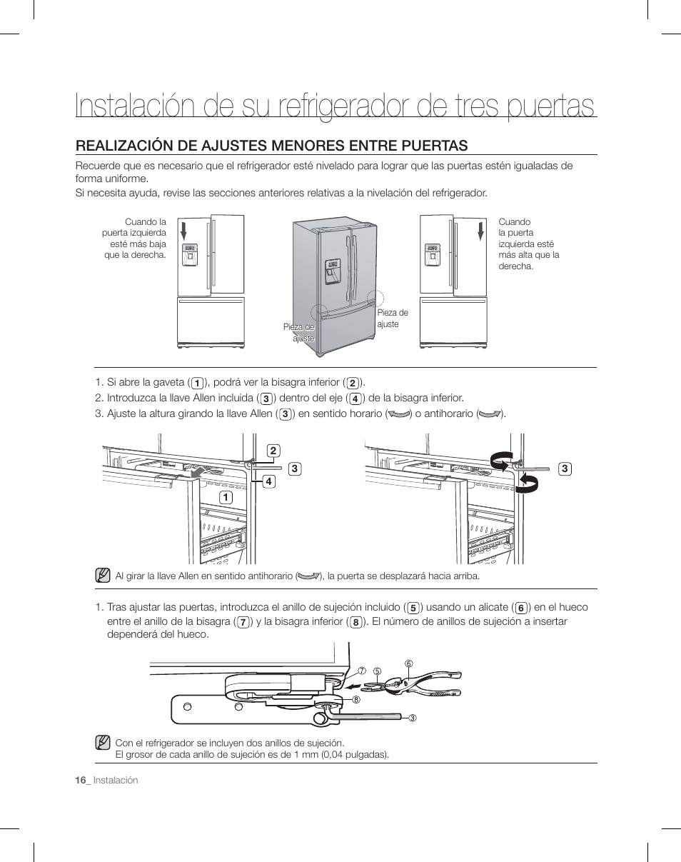 Instalación de su refrigerador de tres puertas | Samsung RF26XAEPN-XAA User Manual | Page 62 / 88