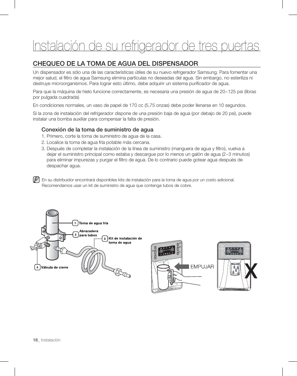 Instalación de su refrigerador de tres puertas | Samsung RF26XAEPN-XAA User Manual | Page 64 / 88