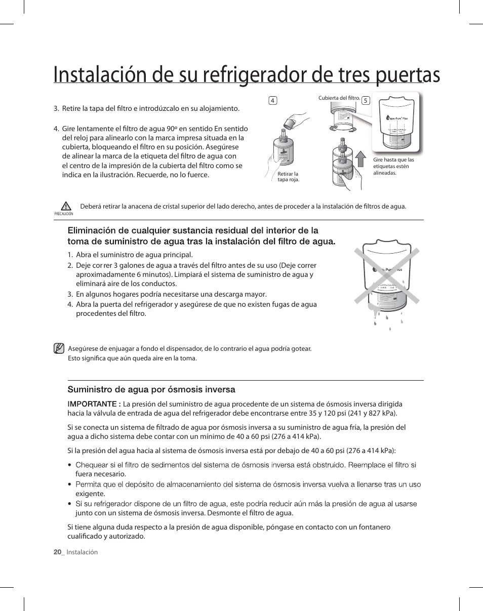 Instalación de su refrigerador de tres puertas | Samsung RF26XAEPN-XAA User Manual | Page 66 / 88