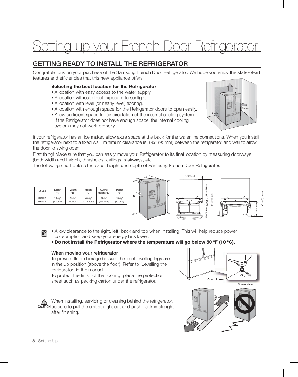 Setting up your french door refrigerator | Samsung RF26XAEPN-XAA User Manual | Page 8 / 88