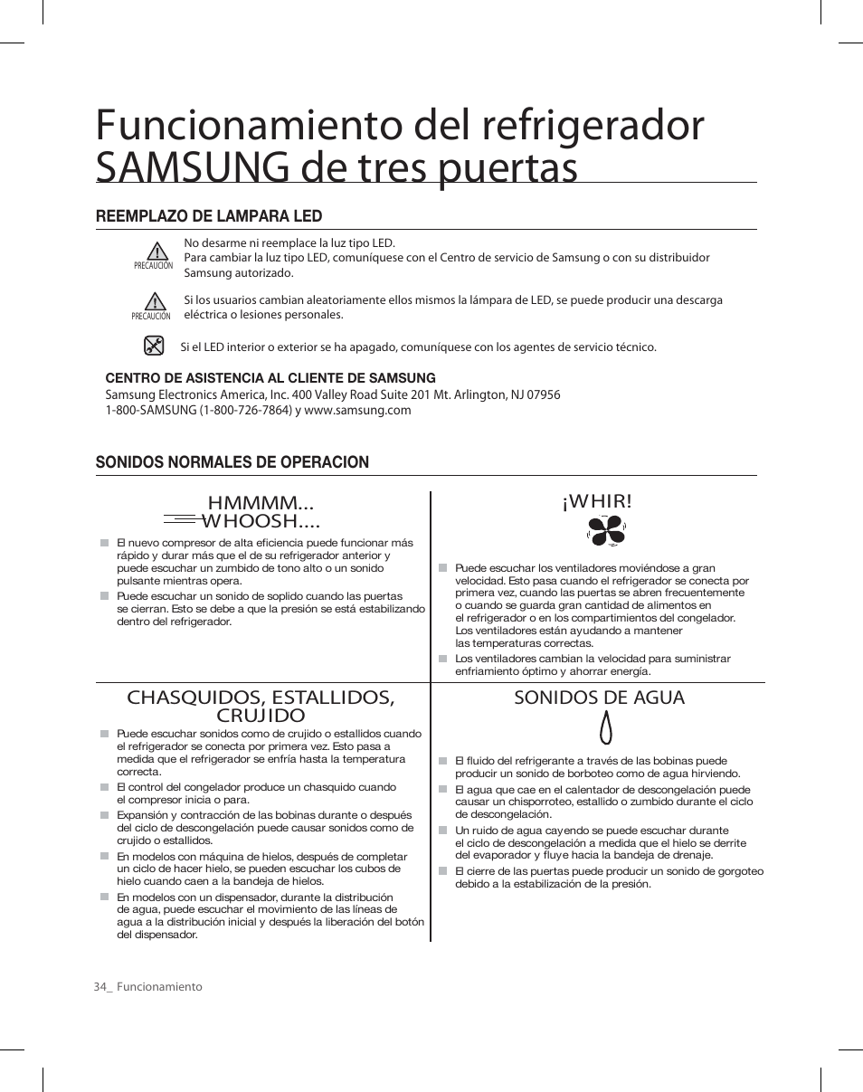 Chasquidos, estallidos, crujido, Sonidos de agua, Whir | Samsung RF26XAEPN-XAA User Manual | Page 80 / 88