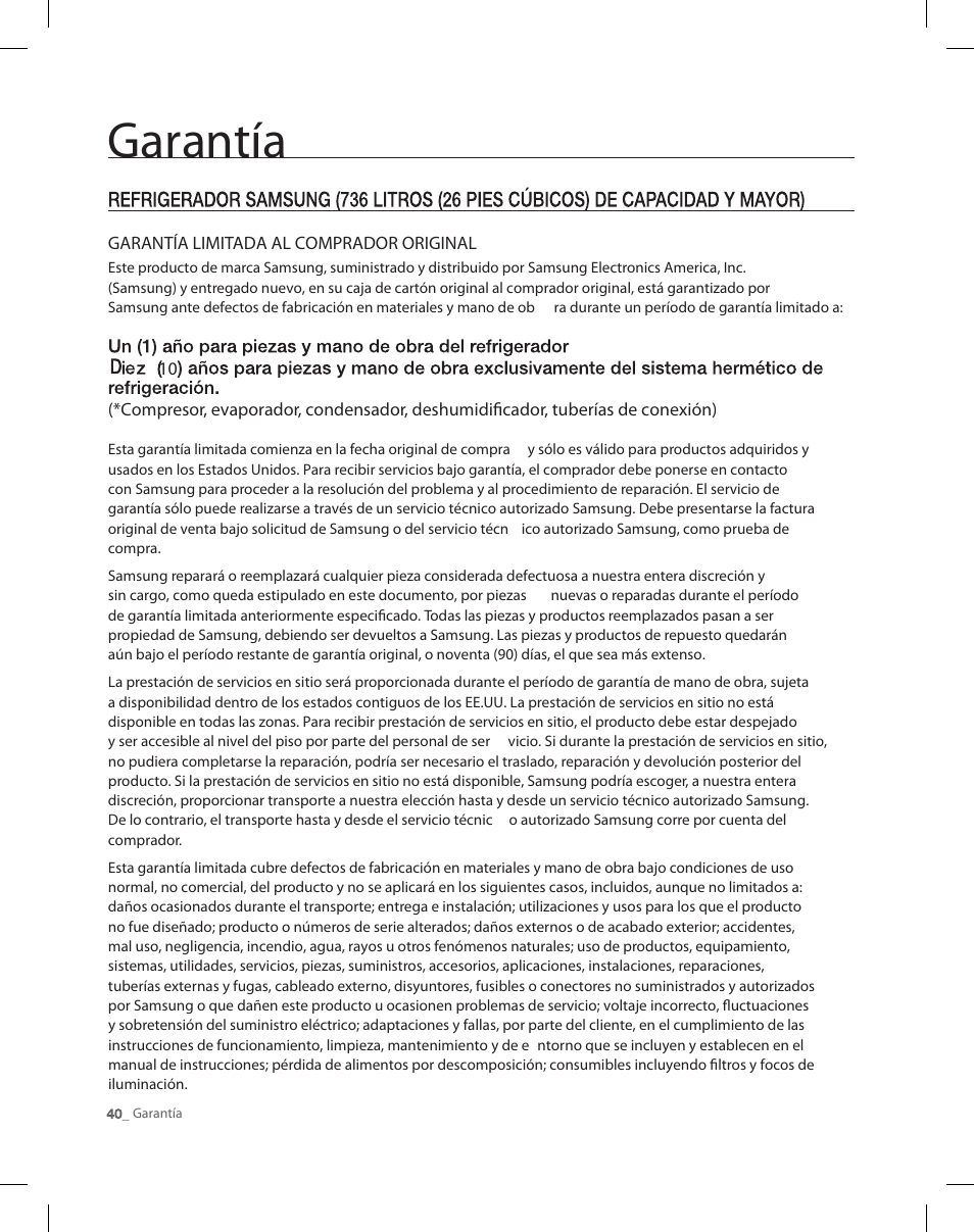 Garantía | Samsung RF26XAEPN-XAA User Manual | Page 86 / 88