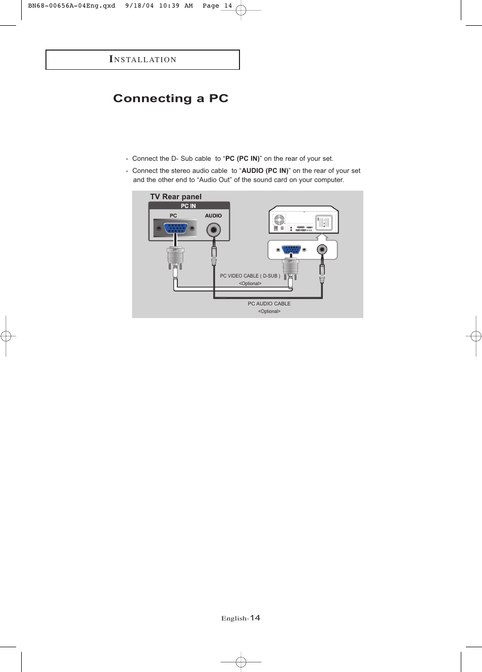 Connecting a pc | Samsung LTP266WX-XAC User Manual | Page 19 / 79