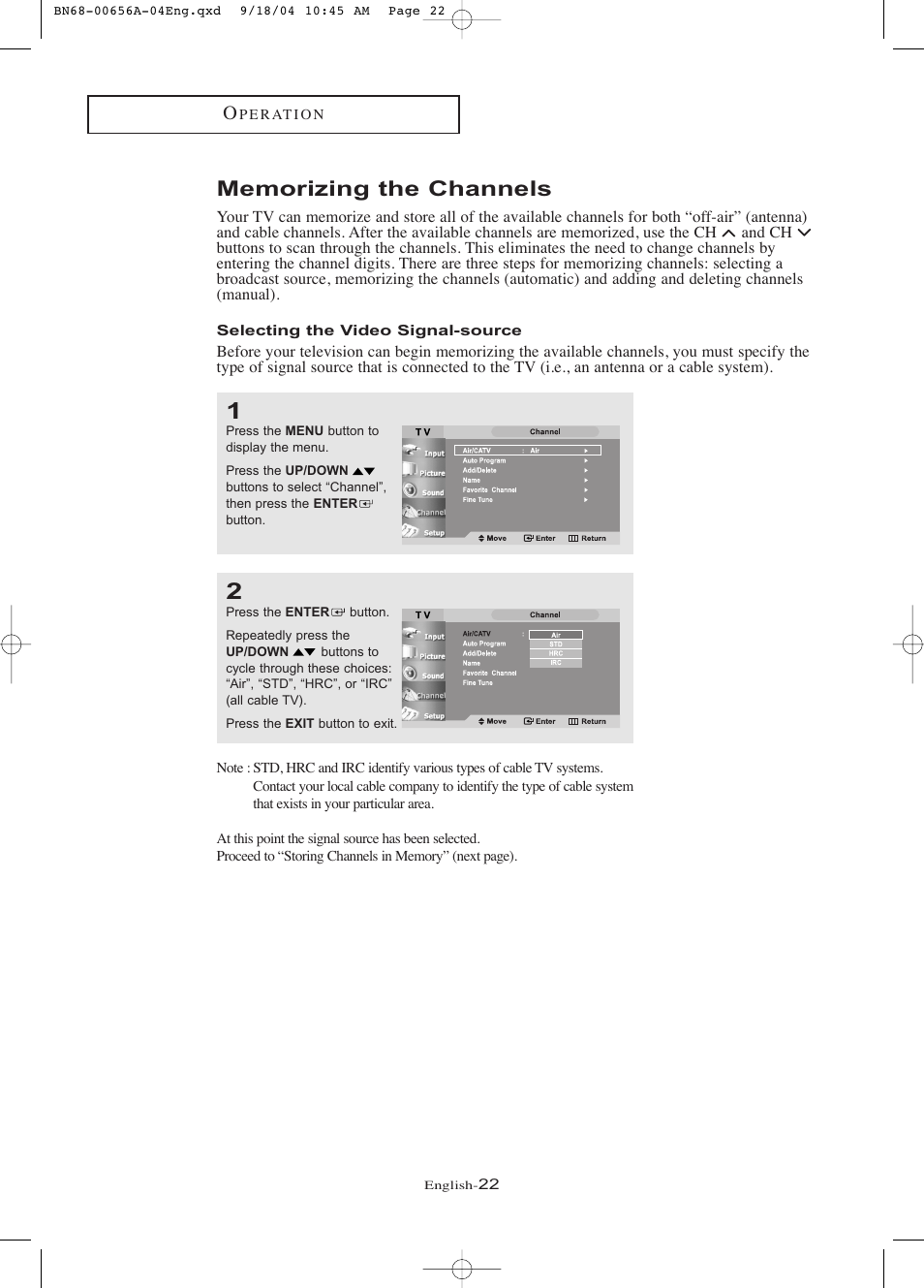 Memorizing the channels, Selecting the video signal-source | Samsung LTP266WX-XAC User Manual | Page 27 / 79