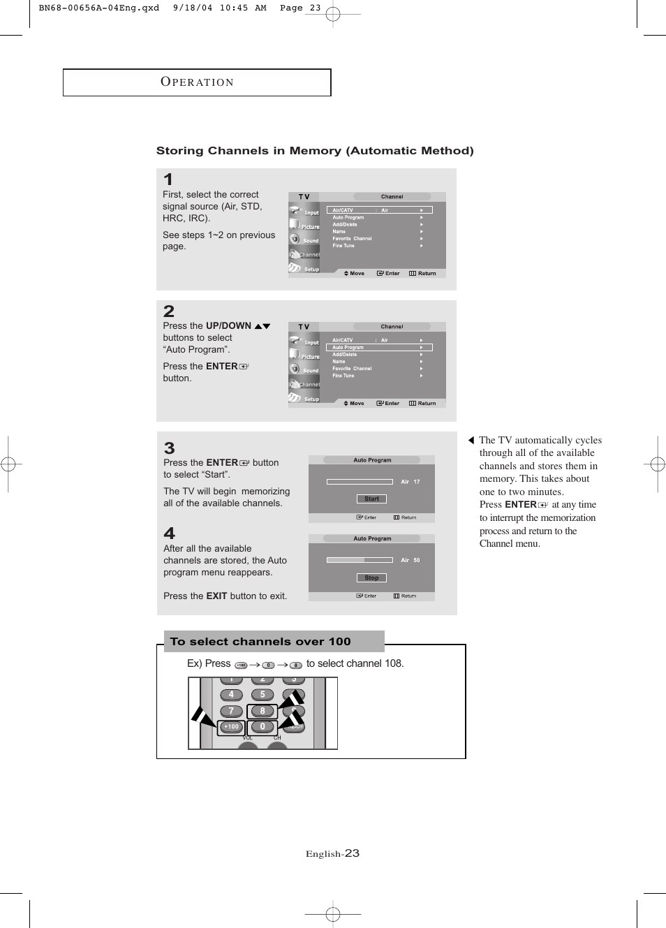 Storing channels in memory (automatic method) | Samsung LTP266WX-XAC User Manual | Page 28 / 79