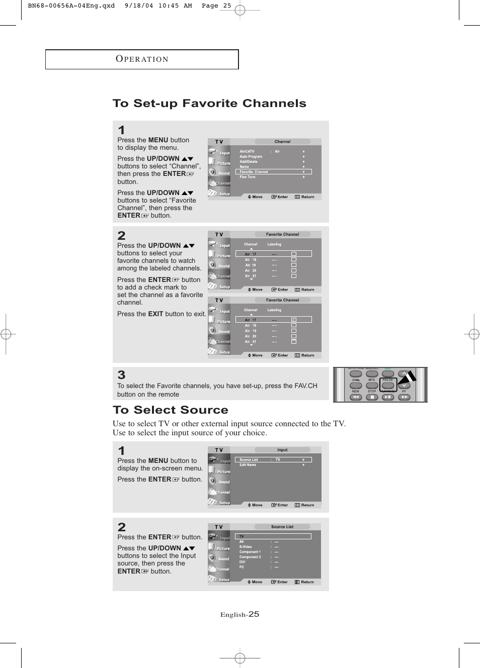 To set-up favorite channels, To select source | Samsung LTP266WX-XAC User Manual | Page 30 / 79