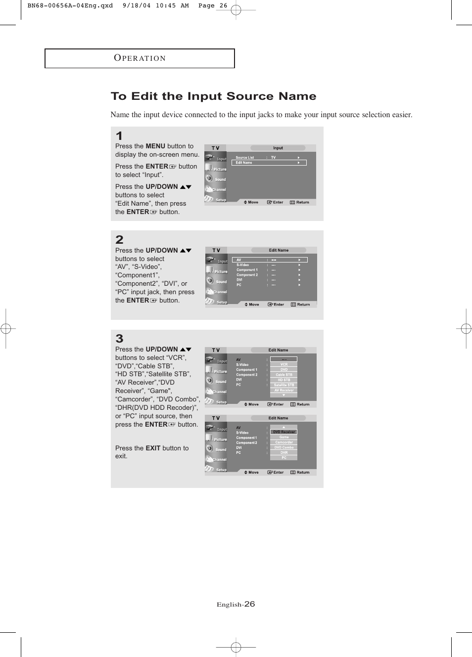 To edit the input source name | Samsung LTP266WX-XAC User Manual | Page 31 / 79