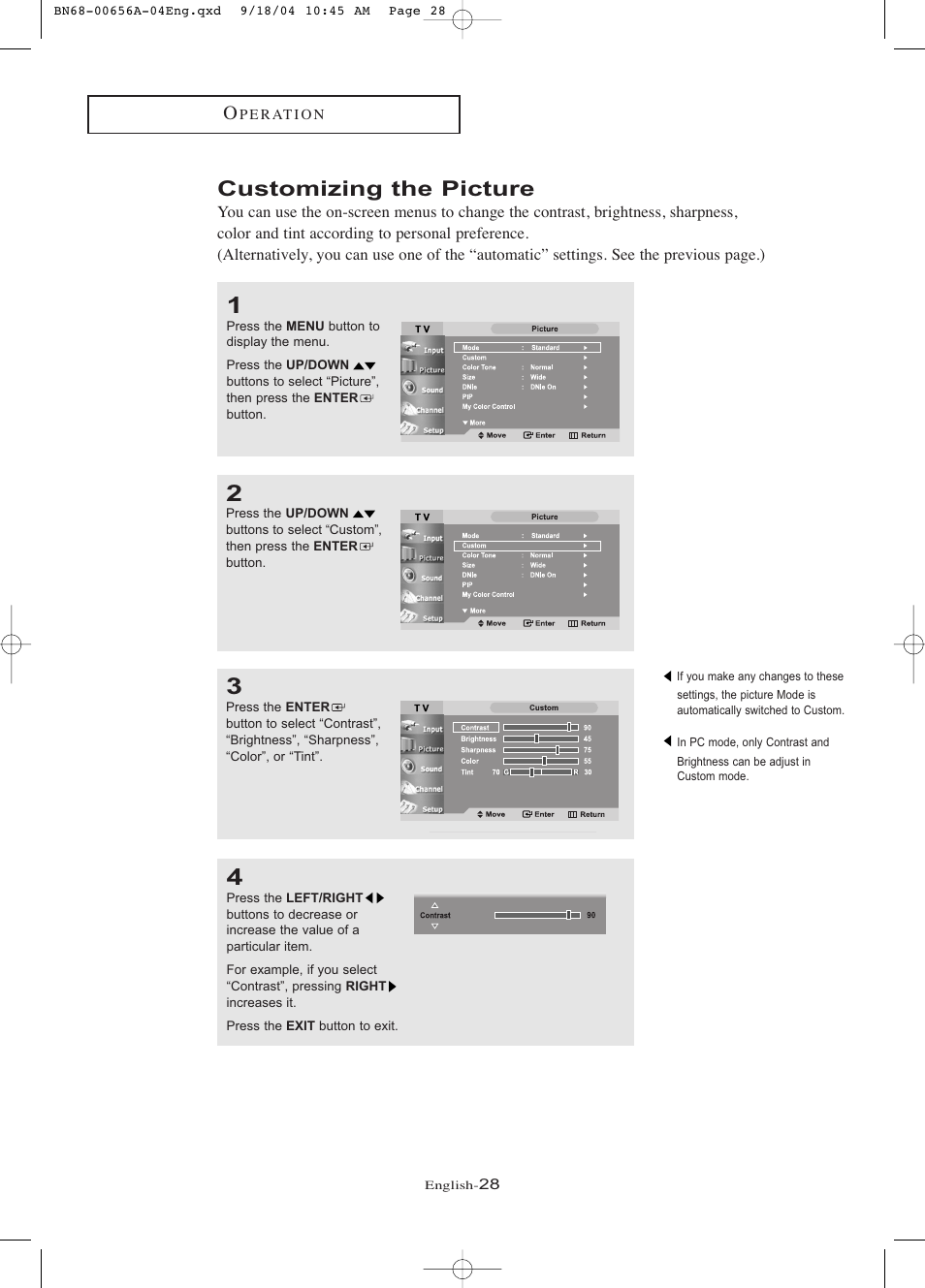 Customizing the picture | Samsung LTP266WX-XAC User Manual | Page 33 / 79