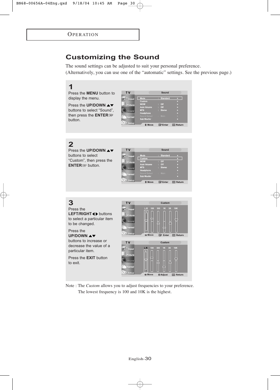 Customizing the sound | Samsung LTP266WX-XAC User Manual | Page 35 / 79