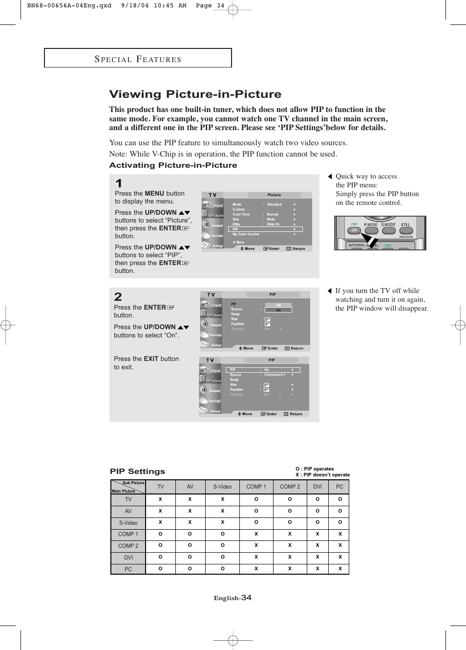 Viewing picture-in-picture, Activating picture-in-picture | Samsung LTP266WX-XAC User Manual | Page 39 / 79