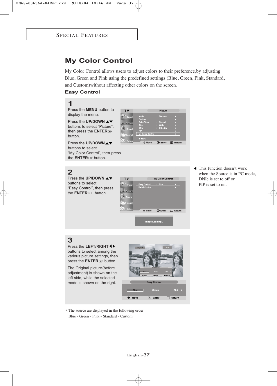 My color control, Easy control | Samsung LTP266WX-XAC User Manual | Page 42 / 79