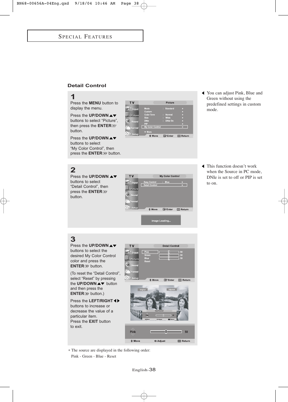 Detail control | Samsung LTP266WX-XAC User Manual | Page 43 / 79