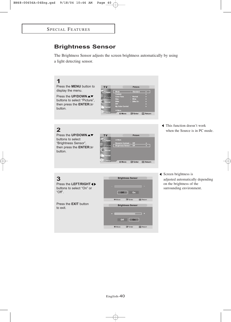 Brightness sensor | Samsung LTP266WX-XAC User Manual | Page 45 / 79