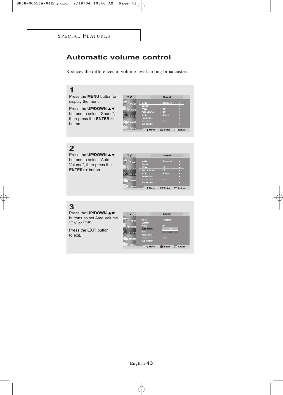 Automatic volume control | Samsung LTP266WX-XAC User Manual | Page 48 / 79