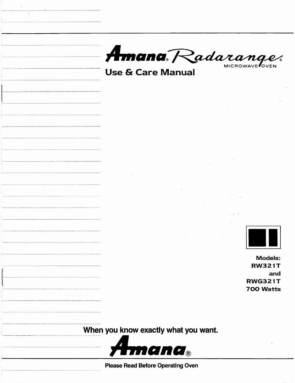Amana RADARANGE RW321T User Manual | 9 pages