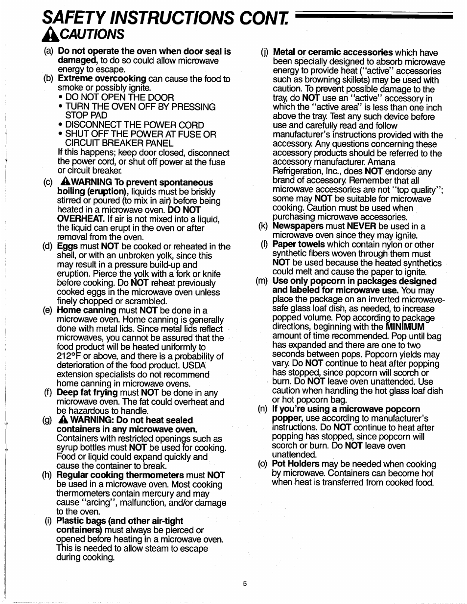 Safety instructions coni, J^cmjtions | Amana RADARANGE RW321T User Manual | Page 5 / 9