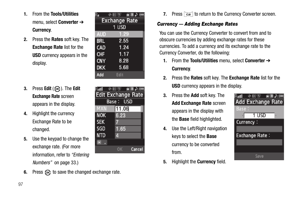 Currency - adding exchange rates | Samsung SCH-R550ZKACRI User Manual | Page 100 / 152