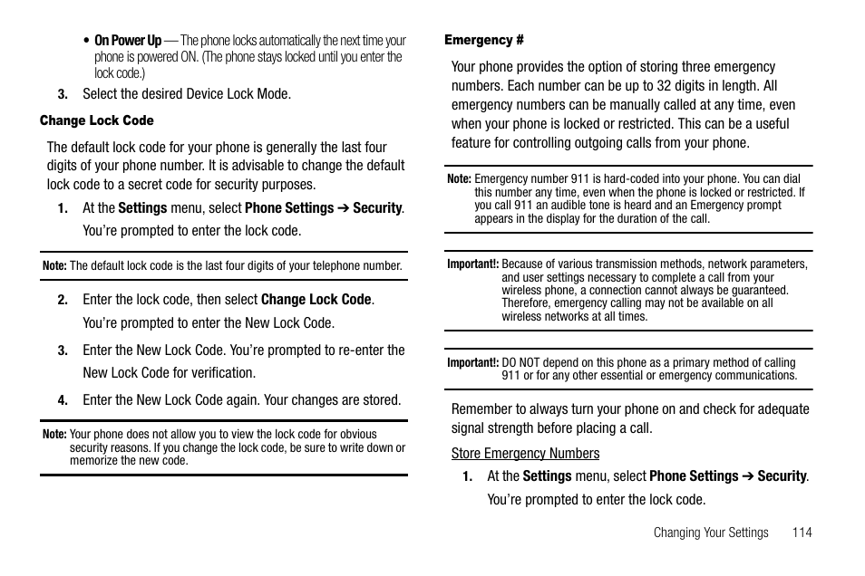 Change lock code, Emergency | Samsung SCH-R550ZKACRI User Manual | Page 117 / 152