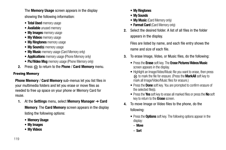 Freeing memory | Samsung SCH-R550ZKACRI User Manual | Page 122 / 152