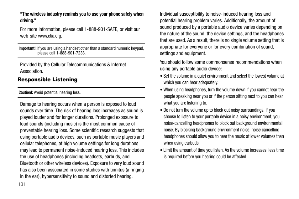 Responsible listening | Samsung SCH-R550ZKACRI User Manual | Page 134 / 152