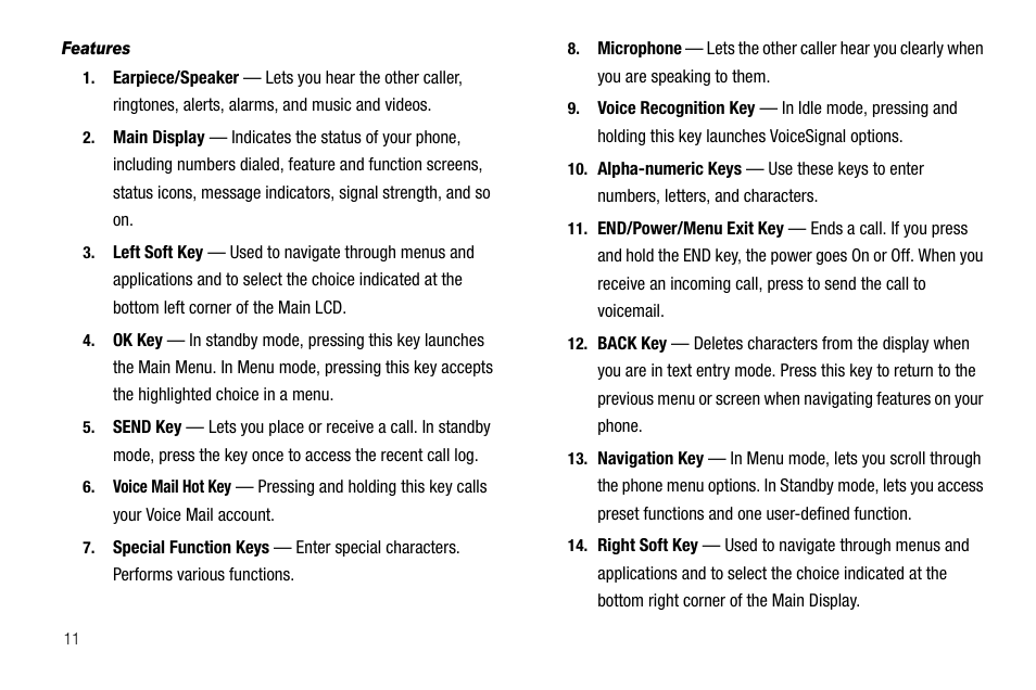 Features | Samsung SCH-R550ZKACRI User Manual | Page 14 / 152