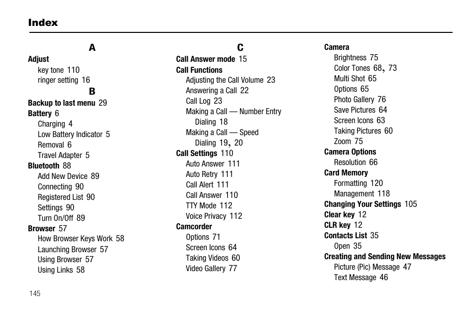 Index | Samsung SCH-R550ZKACRI User Manual | Page 148 / 152