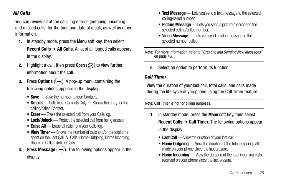 All calls, Call timer | Samsung SCH-R550ZKACRI User Manual | Page 29 / 152