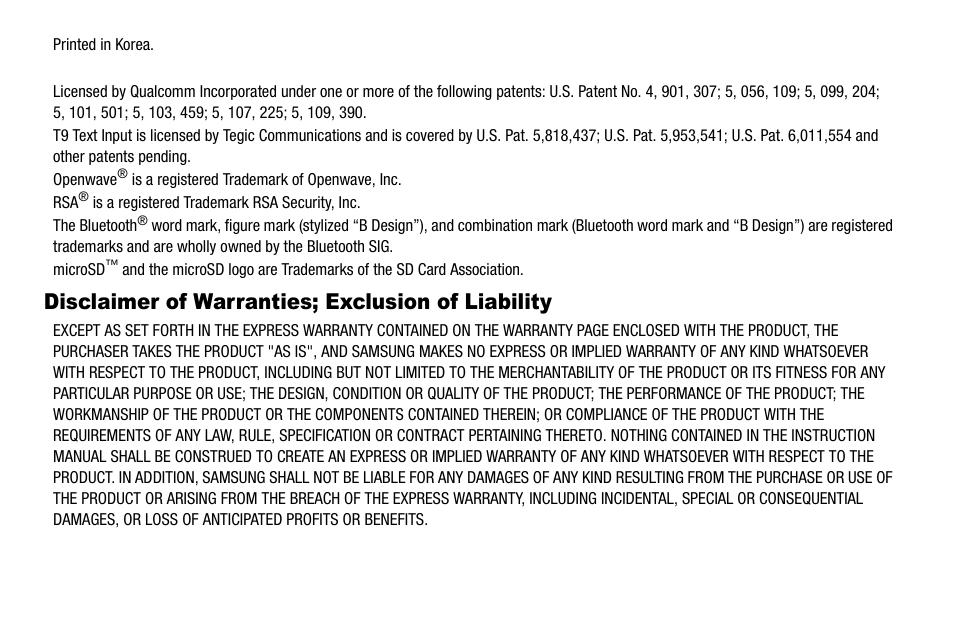 Disclaimer of warranties; exclusion of liability | Samsung SCH-R550ZKACRI User Manual | Page 3 / 152