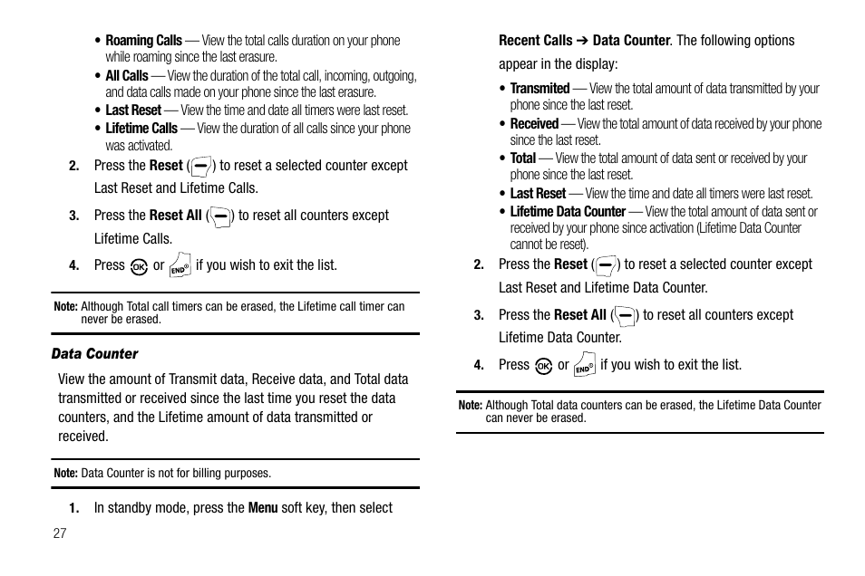 Data counter | Samsung SCH-R550ZKACRI User Manual | Page 30 / 152
