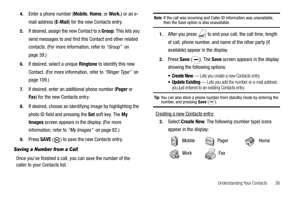 Saving a number from a call | Samsung SCH-R550ZKACRI User Manual | Page 39 / 152