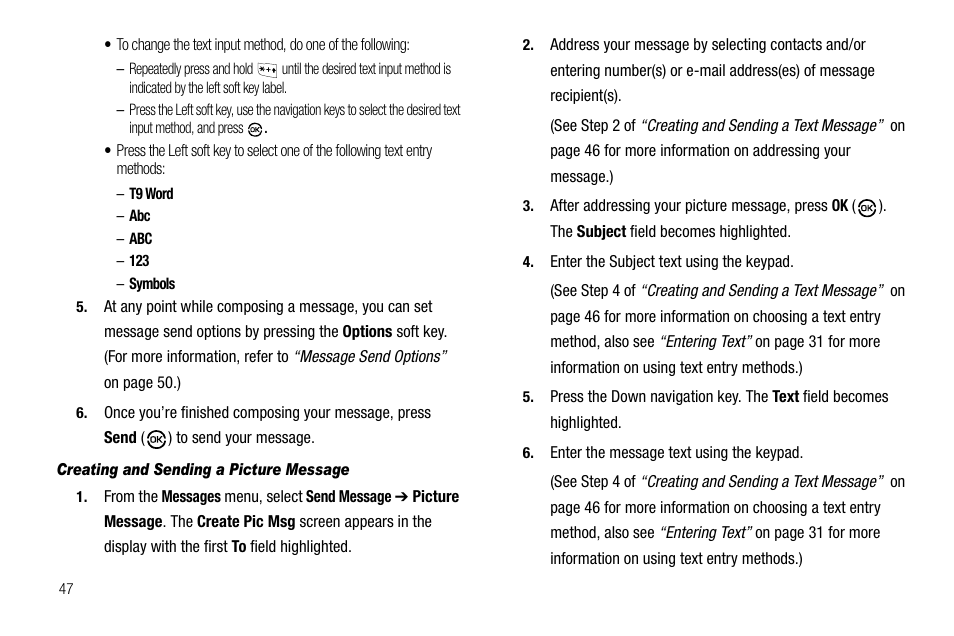 Creating and sending a picture message | Samsung SCH-R550ZKACRI User Manual | Page 50 / 152
