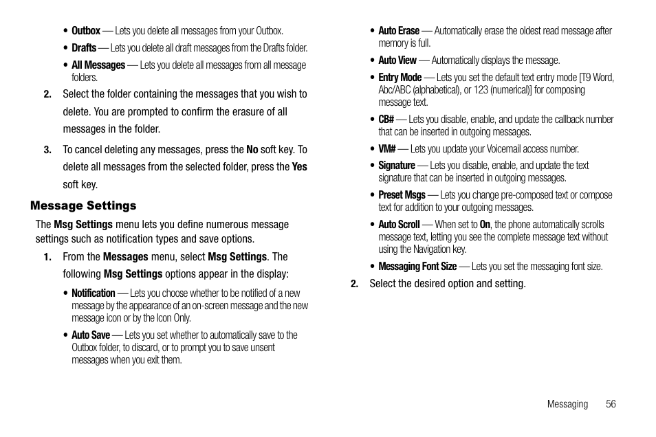 Message settings | Samsung SCH-R550ZKACRI User Manual | Page 59 / 152