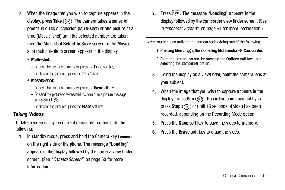 Taking videos | Samsung SCH-R550ZKACRI User Manual | Page 65 / 152