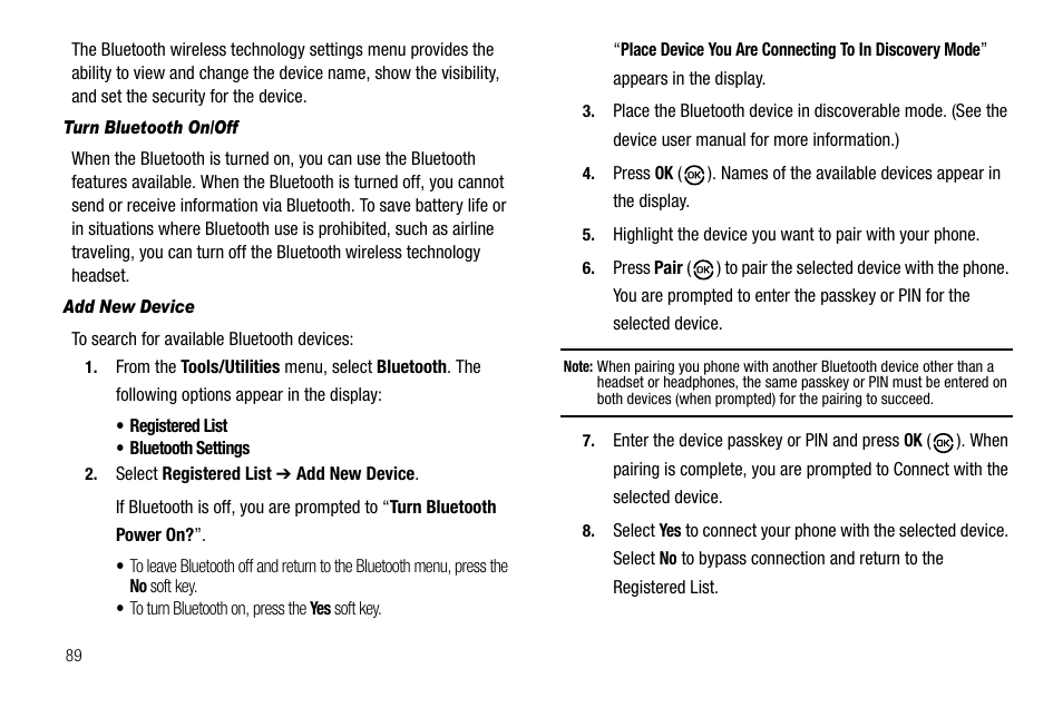 Turn bluetooth on/off, Add new device | Samsung SCH-R550ZKACRI User Manual | Page 92 / 152