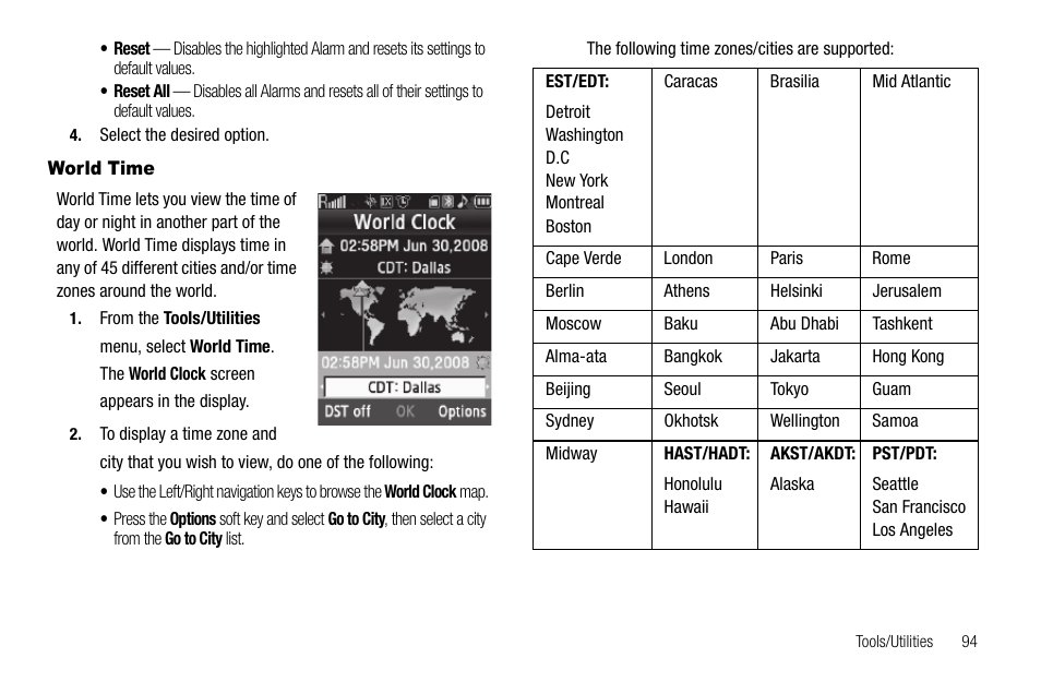 World time | Samsung SCH-R550ZKACRI User Manual | Page 97 / 152