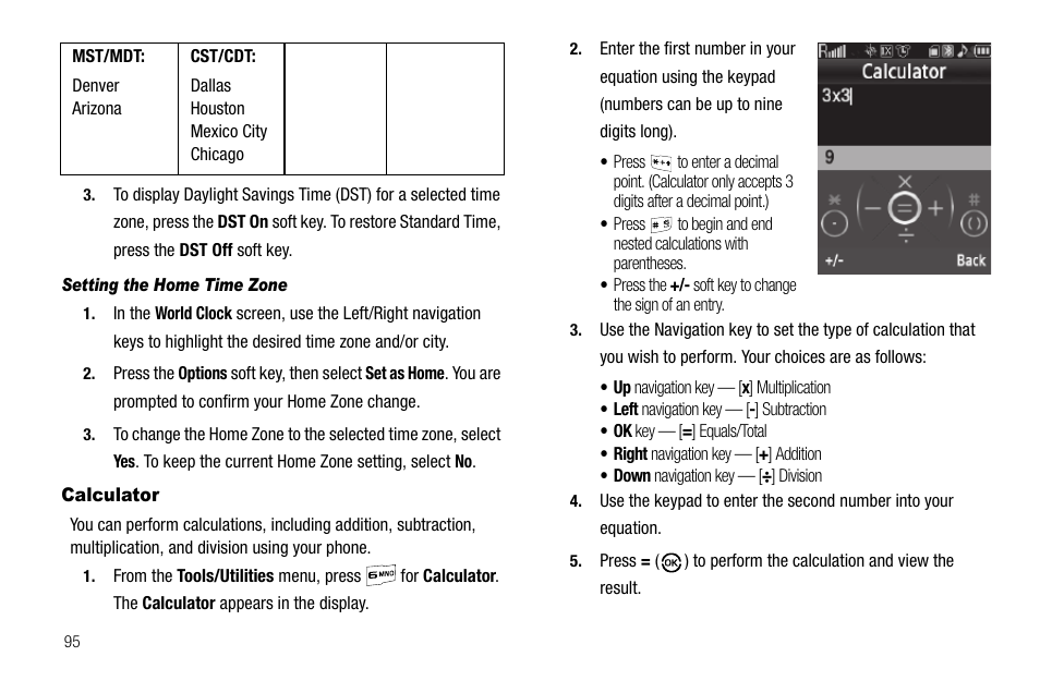 Setting the home time zone, Calculator | Samsung SCH-R550ZKACRI User Manual | Page 98 / 152