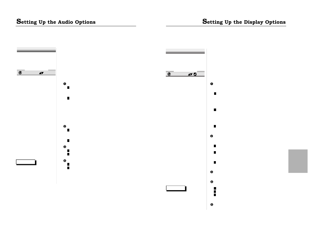 Etting up the audio options, Etting up the display options | Samsung DVD-711-XAA User Manual | Page 16 / 19