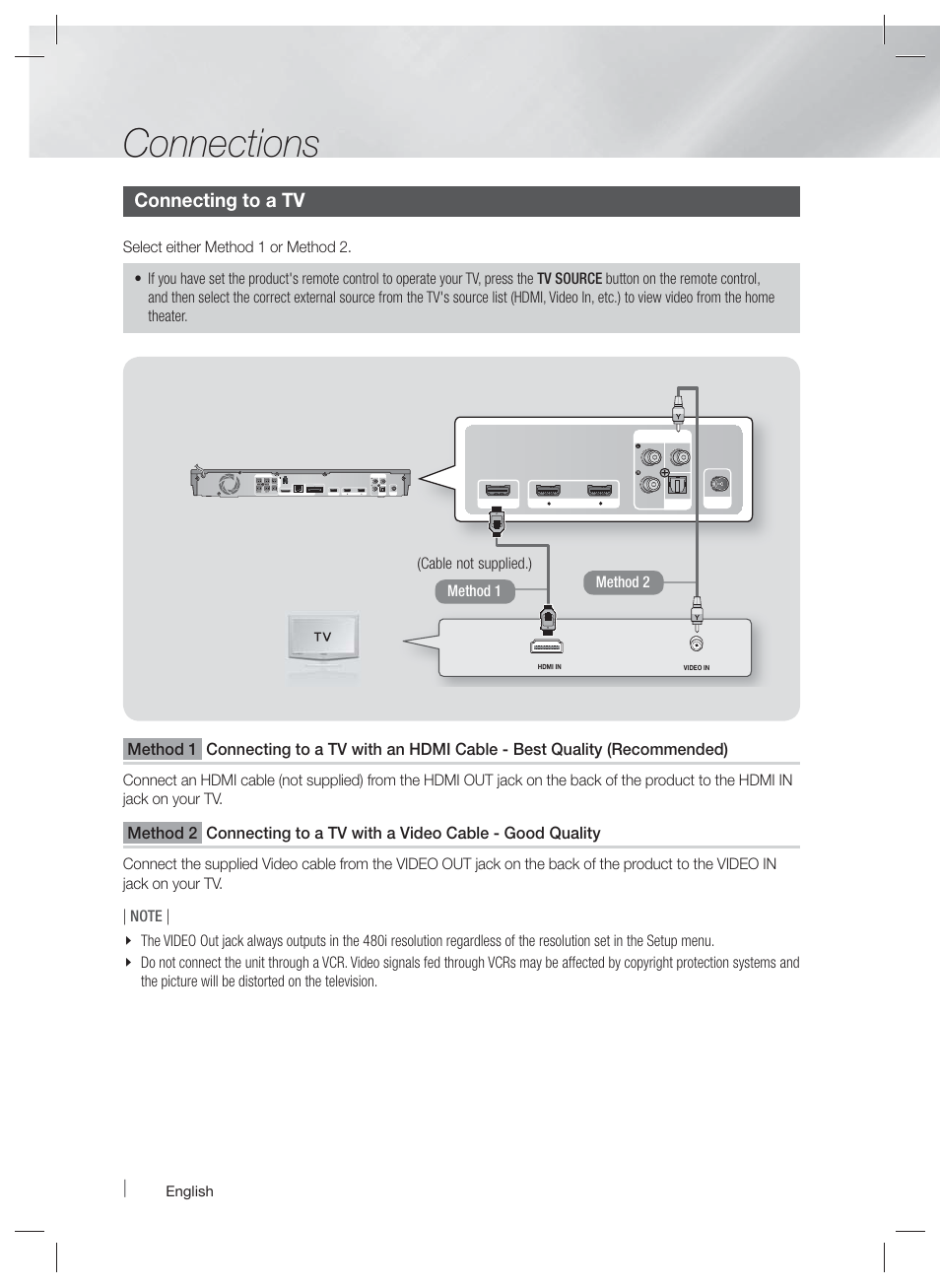 Connections, Connecting to a tv | Samsung HT-E5400-ZA User Manual | Page 20 / 65