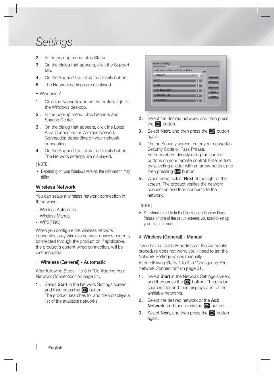 Settings | Samsung HT-E5400-ZA User Manual | Page 32 / 65